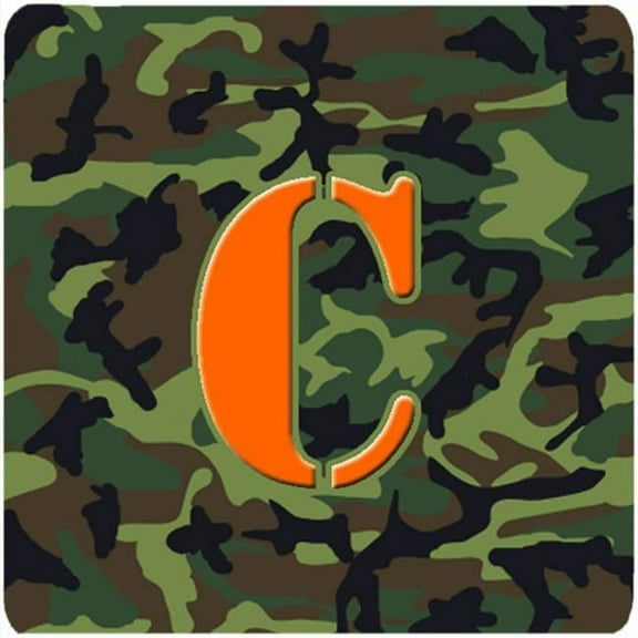 Monogram - Camo Green Foam Coasters, Initial Letter C - Set 4, 3.5 x 3.5 In.