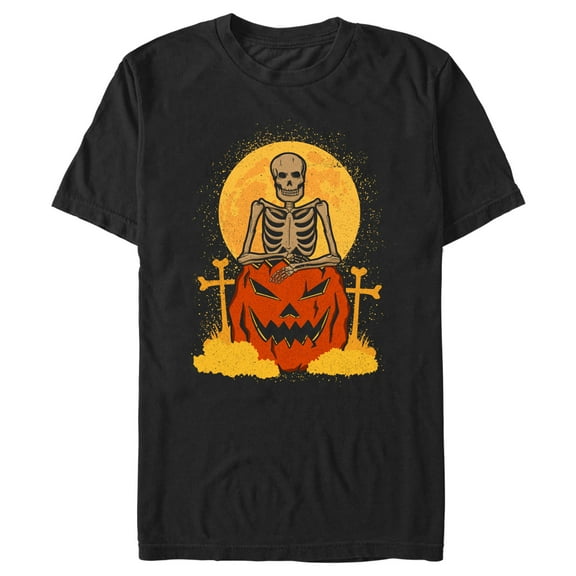 Men's Lost Gods Halloween Skeleton and Jack-O'-Lantern  Graphic Tee Black Medium