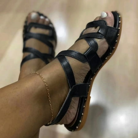 

eczipvz Women S Sandals Sandals for Women Bohemian Flat Rhinestone Comfortable Beaded Open Toe Elastic Back Summer Jewel Strappy Sandals