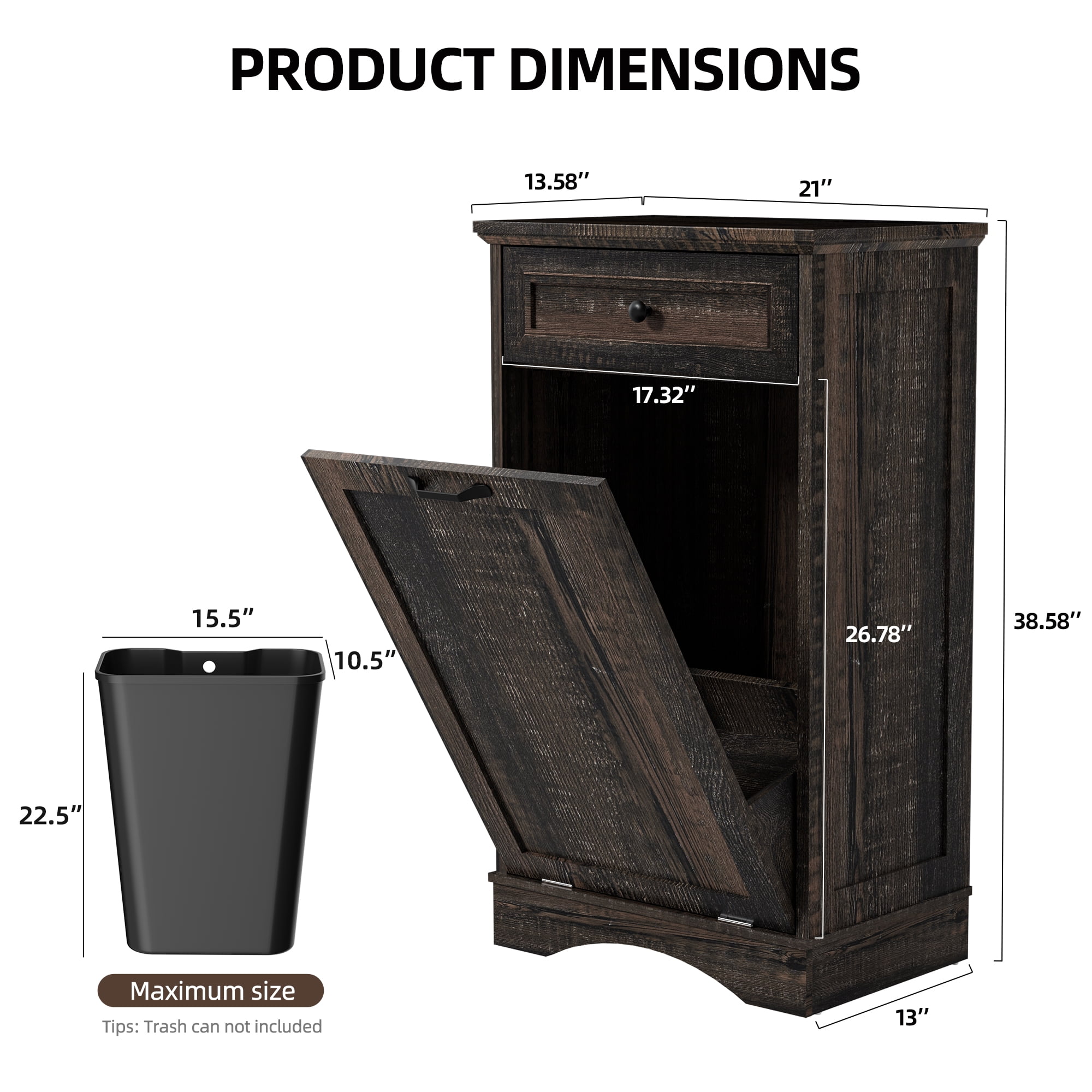 AHB 13 Gallon Tilt Out Kitchen Trash Cabinet with Drawer, Single Trash Can Storage Organizer, 20.9"L x 13.55"W x 38.5"H , Black