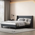 thumbnail image 2 of Queen Size Upholstered Platform Bed with Headboard, Linen Fabric Deluxe Wingback Headboard, Wooden Bed Frame/Mattress Foundation with Slats Support, No Box Spring Needed, Dark Gray, 2 of 9