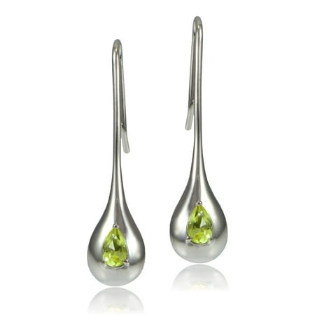 - Sterling Silver Peridot Teardrop Lotus Drop Earrings