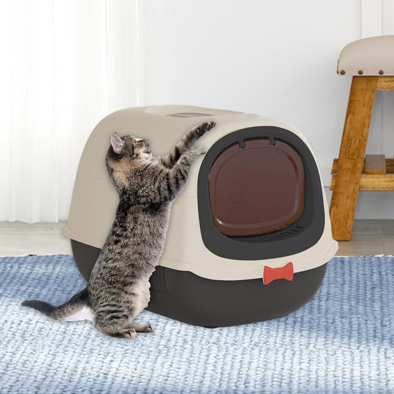 Cat Litter Tray  with UV and Scoop,Cat Litter Box Non-Sticky, Easy Clean, Anti-Urine Leakage