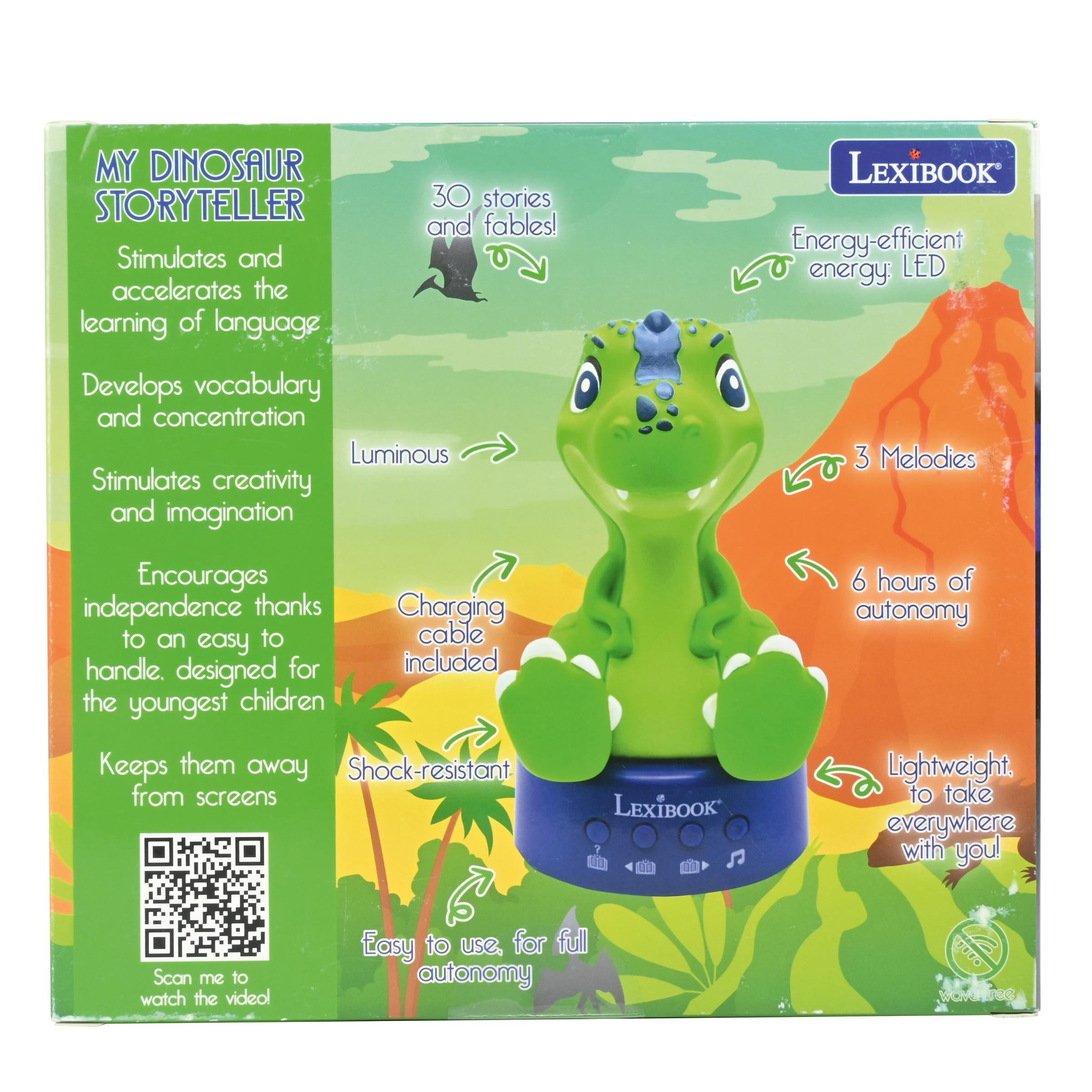 Lexibook, Lighted Dinosaur Storyteller Nightlight, 30 Stories in English, Green