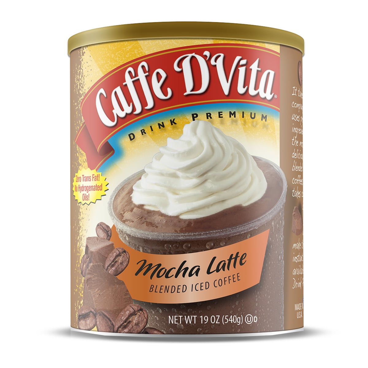 Caffe D'Vita Mocha Latte Blended Iced Coffee Mix, 19 Oz, 6 Pack