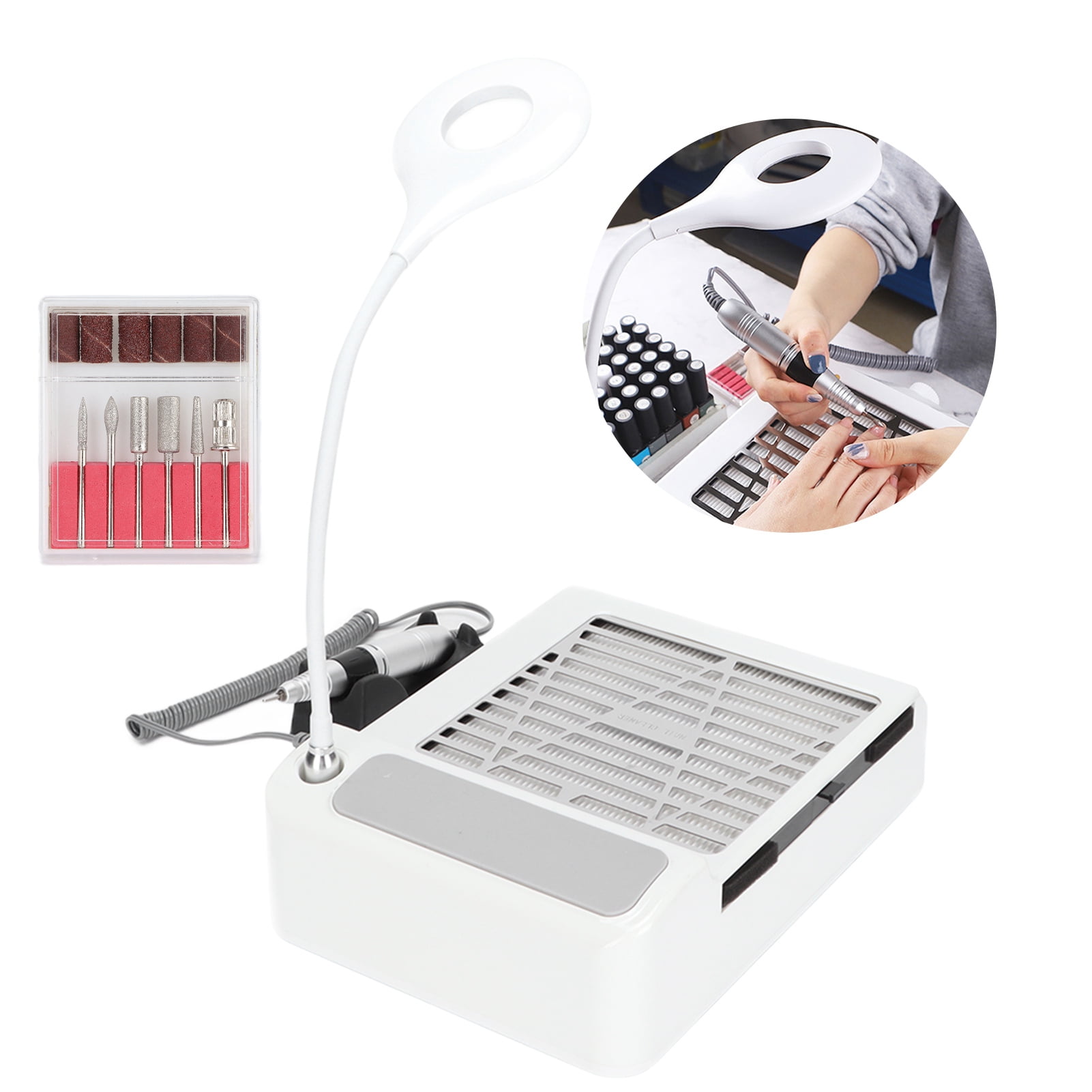 NFTIGB 4 in 1 Electric Nail Drill Machine Set with Vacuum Cleaner and LED Lamp, 80W Professional Manicure Tool (12.6 inches / 32 cm)