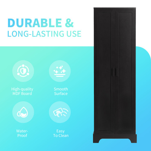 Bellemave 71"H Tall Bathroom Storage Cabinet with Adjustable Shelves, Wood Tall Storage Cabinet 2 Doors for Bathroom, Office, Kitchen, Black