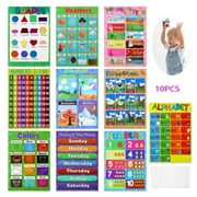 10pcs Educational Preschool Posters Charts for Preschoolers Toddlers Kids Kindergarten Classrooms Includes the Week Numbers 1-10 Numbers 1-100