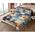 thumbnail image 4 of Ambesonne Cat Fitted & Top Sheet Set with Shams, Romantic Date Night Funny Kitty, Dark Blue Apricot, 4 of 5
