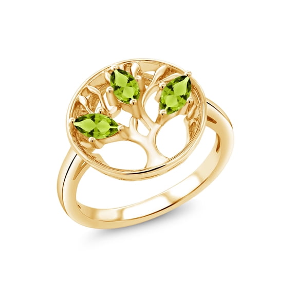 Gem Stone King 18K Yellow Gold Plated Silver Green Peridot Family Tree of Life Ring for Women (0.75 Cttw, Gemstone August Birthstone, Size 6)