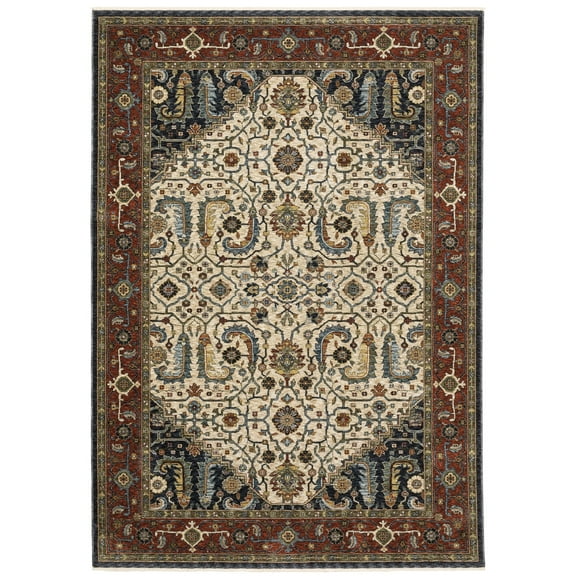 Oriental Weavers Aberdeen Area Rug - 752W1 - 2' x 3' - in Ivory/ Red - Vintage Inspired, Stain Resistant, Family and Pet Friendly , Entryway, Bathroom Accent Rug