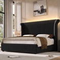 thumbnail image 4 of Hiphuta King Size Bed Frame with 55" Tall Headboard, LED Platform Bed with Corduroy Upholstered Wingback, RGB Lights, Sturdy Metal Frame & Noise-Free, No Box Spring Needed, Black, 4 of 8