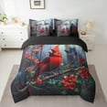 thumbnail image 2 of Manfei 3D Red Bird Twin Bedding Sets 7-Piece for Teen, Dreamy Robin Butterfly Bedding Comforter Set, Jungle Poinsettia Flower Reversible Sheet Sets, Lightweight Room Decor, 2 of 7
