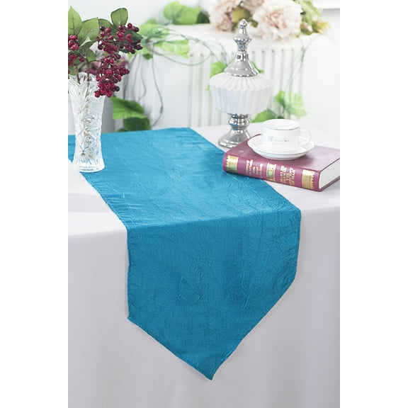 Wedding Linens Inc. (2pcs) 13"x108" Crushed Crinkle Taffeta Table Runner - Turquoise