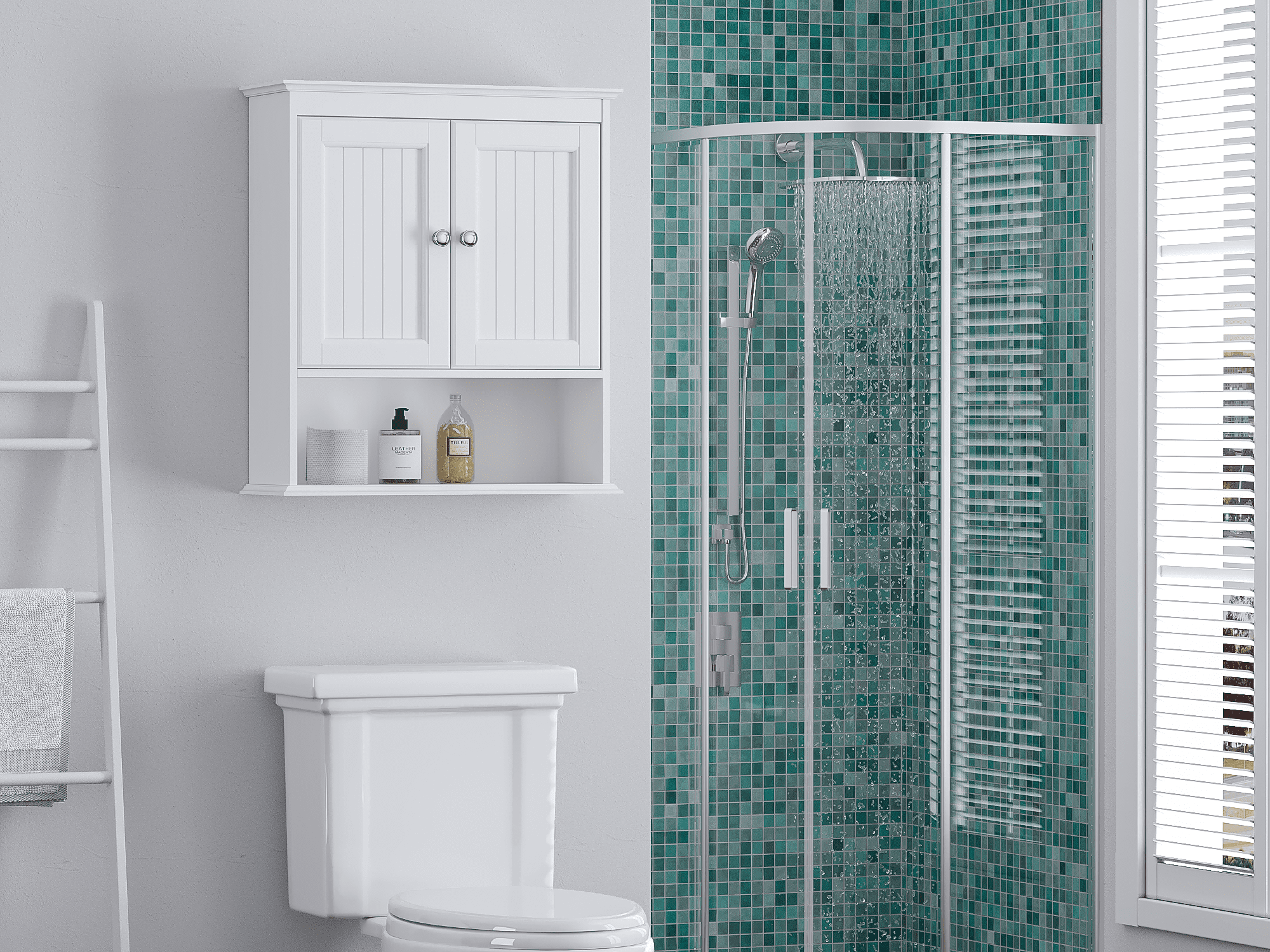 STAROUS Bathroom Cabinet Wall Mounted with Doors, Wood Hanging Cabinet, Wall Cabinets with Doors and Shelves Over The Toilet,White