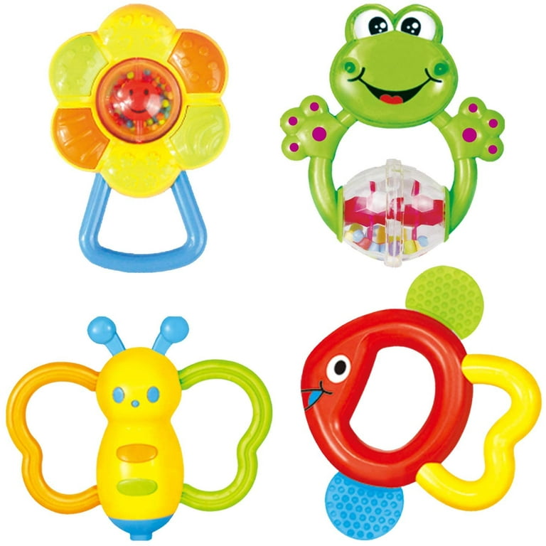 Cherry Pack of 4 Colorful Baby Rattles Teethers, Shaker Grab, and Spin  Rattles Set for Happy Toddlers