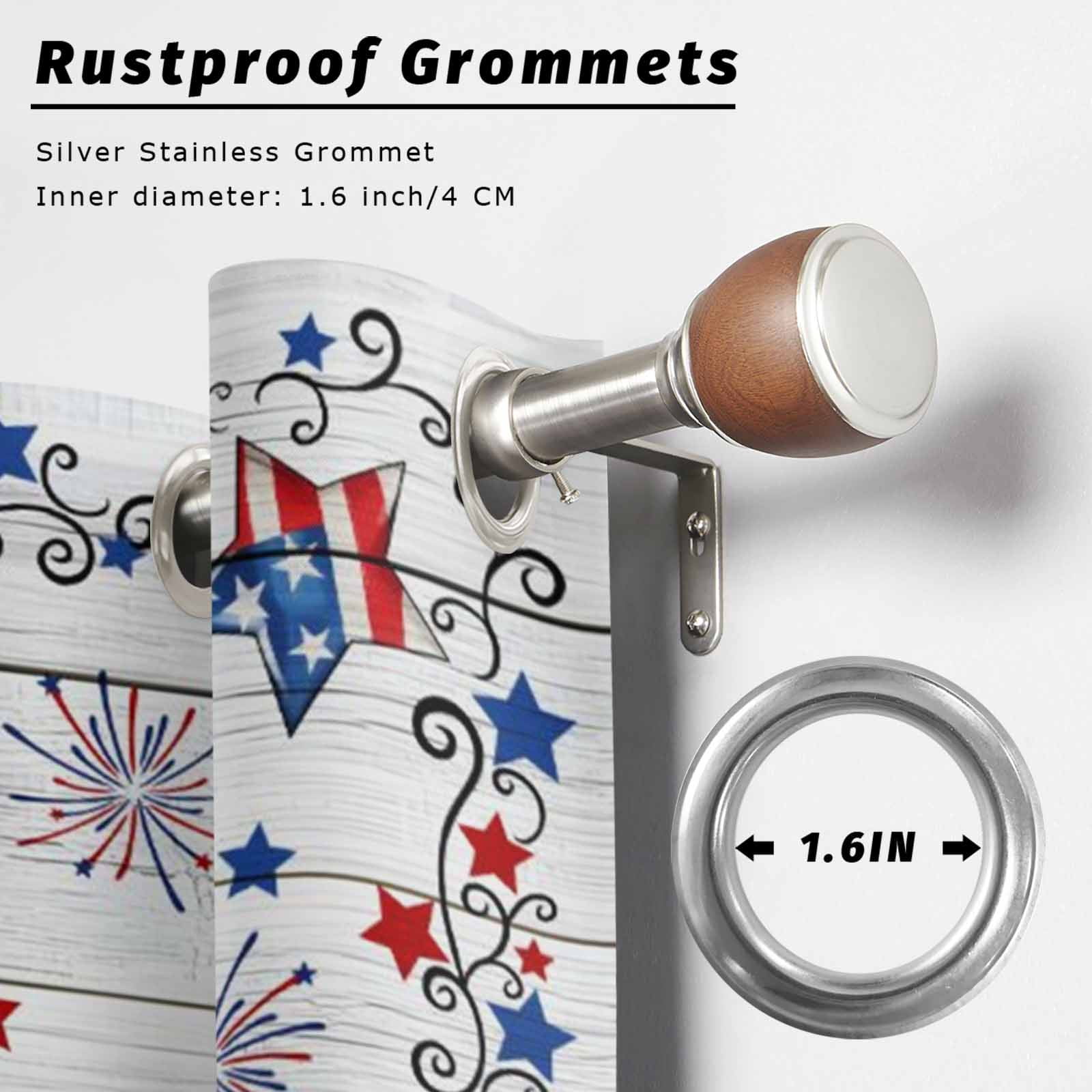 Vintage Star Outdoor Curtains for Patio, Flag Red Blue Star Fireworks Independence Day Wood Sunshade Privacy Drapes Grommet Waterproof Outside Curtains for Porch/Cabana/Balcony 54"x 108", 1 Panel