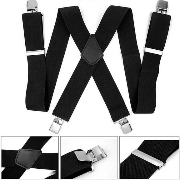 2" Wide Mens X-Back X Shape Heavy Duty Trousers Black Suspenders