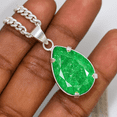 thumbnail image 3 of 41 Ct Natural Emerald 925 Sterling Silver CERTIFIED Beautiful Pear Pendant, 3 of 6