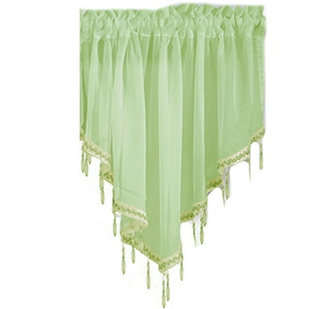 

JUNTEX 1Pc/3Pcs Sweet Candy Color Sheer Tulle Triangle Valance Faux Crystal Beaded Trim Pendant Tassels Rod Pocket Short Window Curtains