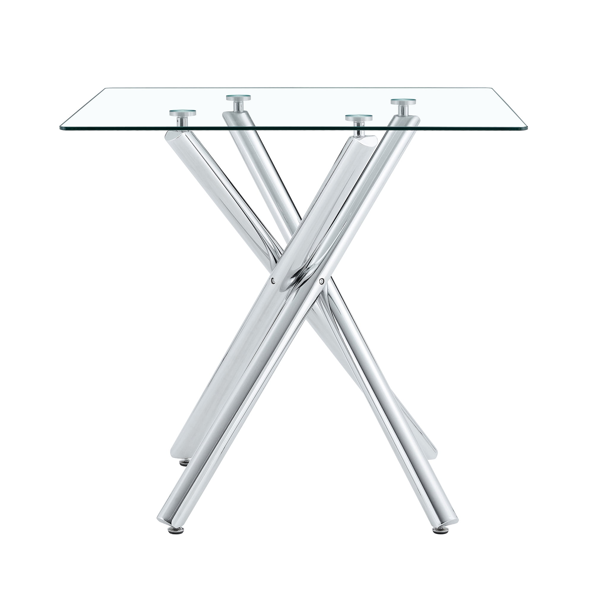 Alvantor 37.8" Round Tempered Glass Bar Table with Silver Metal Cross Legs