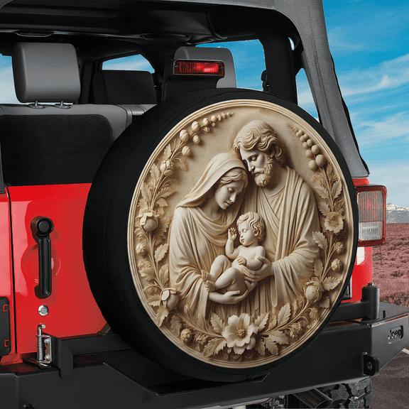 Lotusprinthandmade Family Jesus Christian Spare Tire Cover Without Backup Camera Hole 6 Sizes (27 in.), jesus spare tire cover
