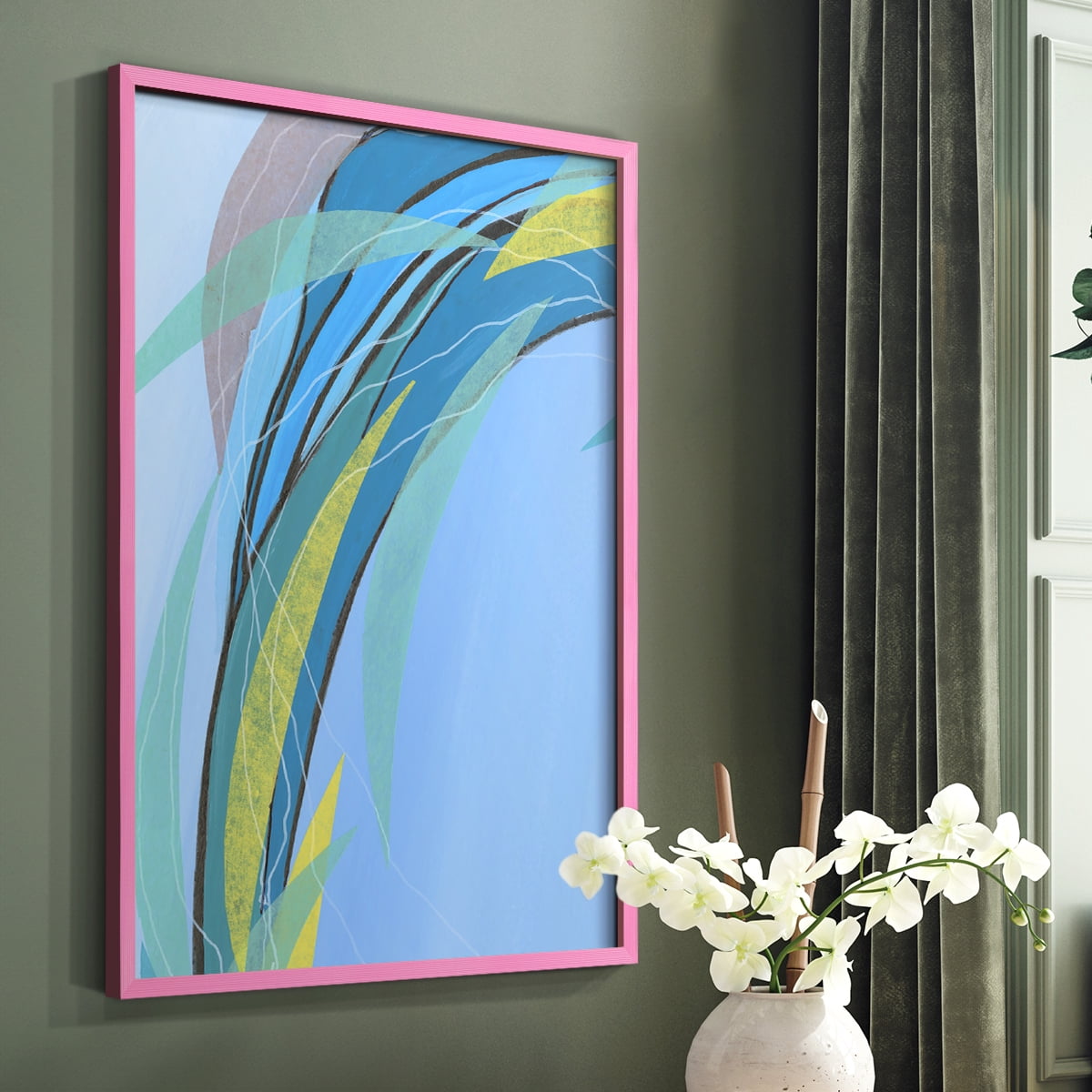 Circulating Flow III Framed Print in Pink Solid Wood Framed Print No Nail Hanging