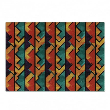 

Grunge Cutting Board Geometric Pattern Antique Design Elements Mosaic Style Art Decorative Tempered Glass Cutting and Serving Board Small Size Teal Vermilion Plum by Ambesonne