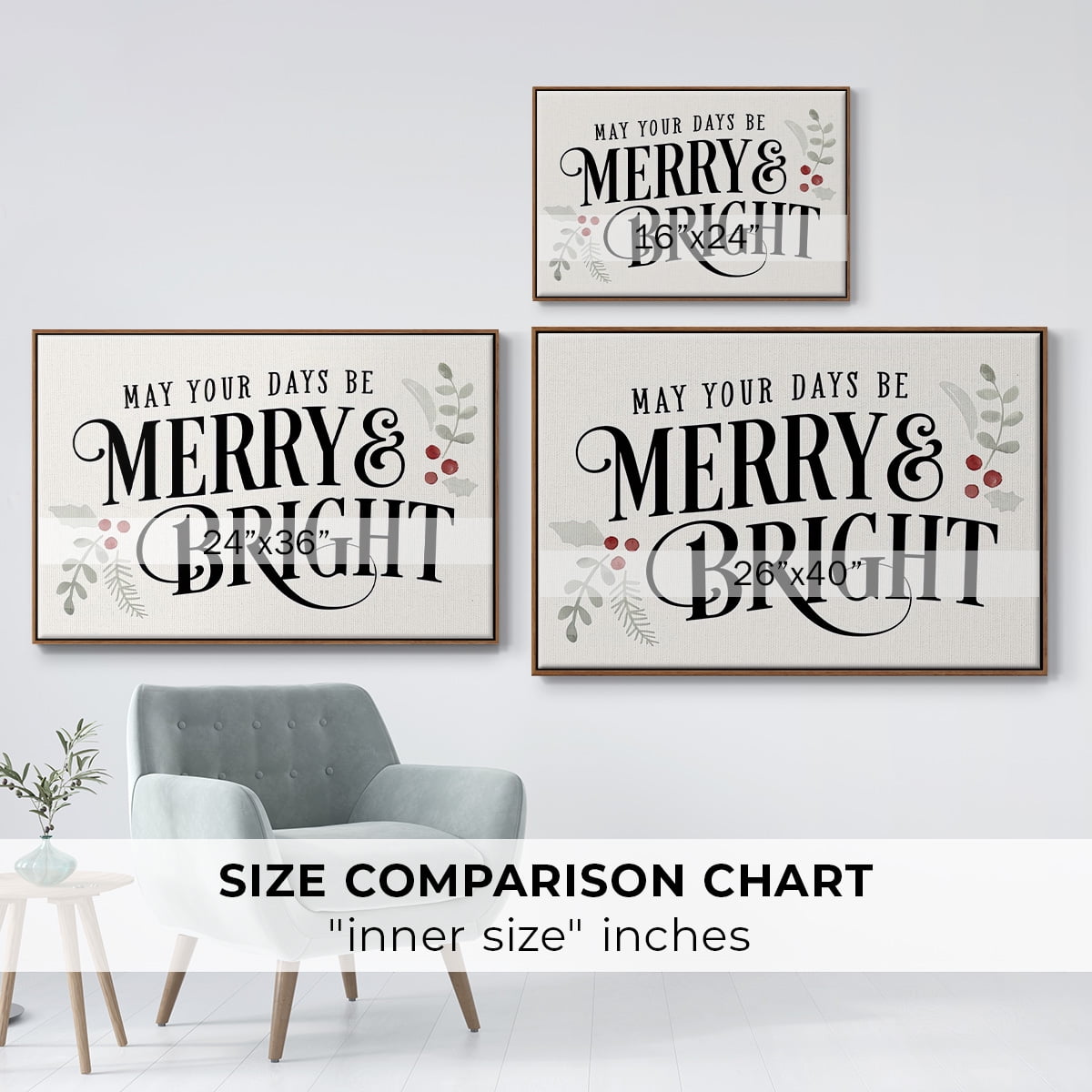 Merry Sentiment II - Framed Gallery Wrapped Holiday Canvas - 27 x 41 - Rosewood Frame