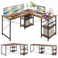 thumbnail image 1 of Patiojoy Large L-shaped Computer Desk 60" Convertible Corner Desk with 4 Storage Shelves 95" 2-Person Long Study Workstation Rustic Brown, 1 of 10