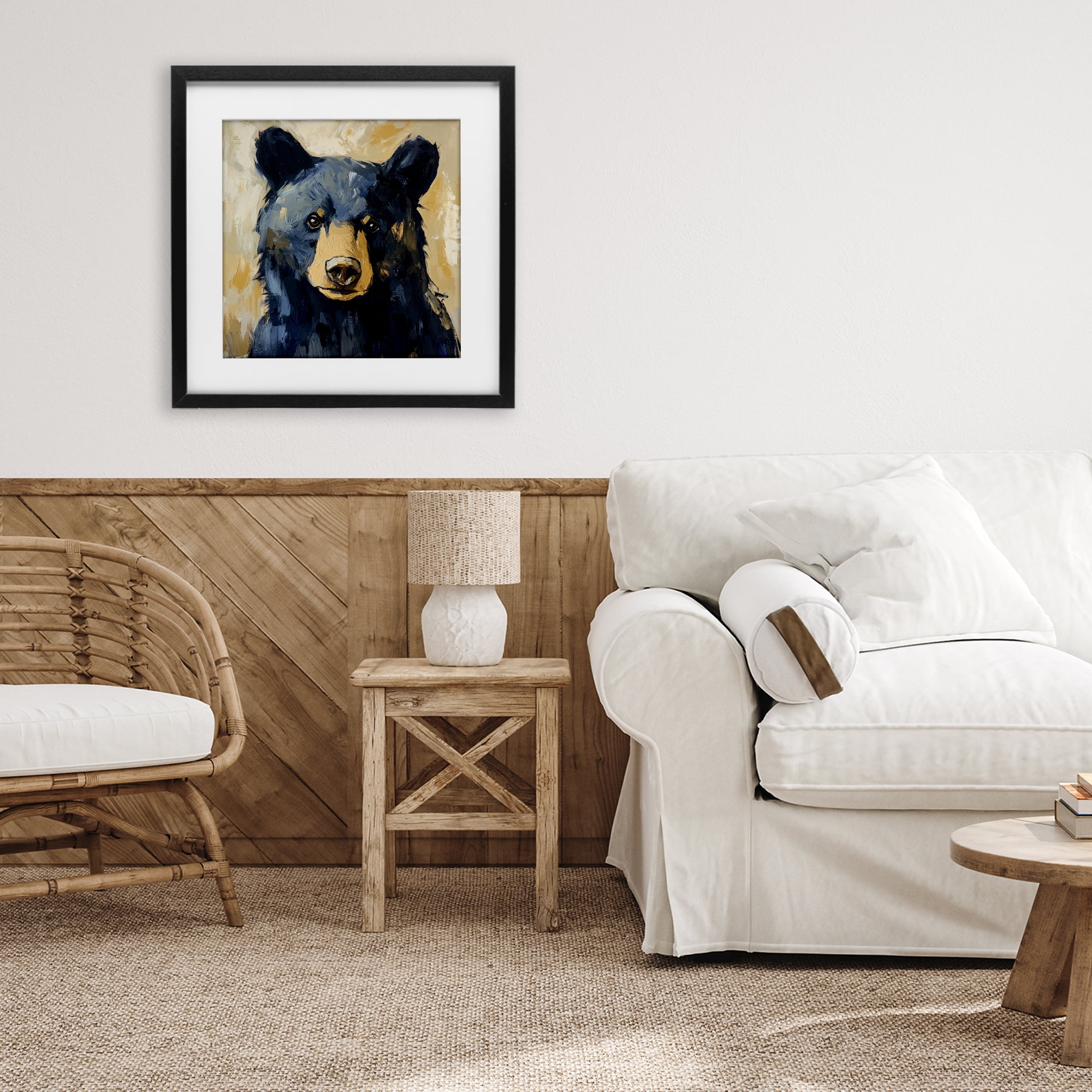 Stupell Industries Big Bear with Brushstrokes Black Framed Print Under Glass, design by Petal Prints Design