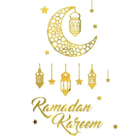 HEALEEP Acrylic Golden Eid Mubarak Wall Stickers 1 Sheet 34x16x0.04in
