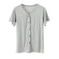 thumbnail image 3 of Women's Loose Fit Solid Color Button Down Short Sleeve Blouse Top Shirts Comfy Versatile Soft Lightweight Tops for Casual Daily Wear Work Office Outfits | CSEONE,Gray XL, 3 of 4