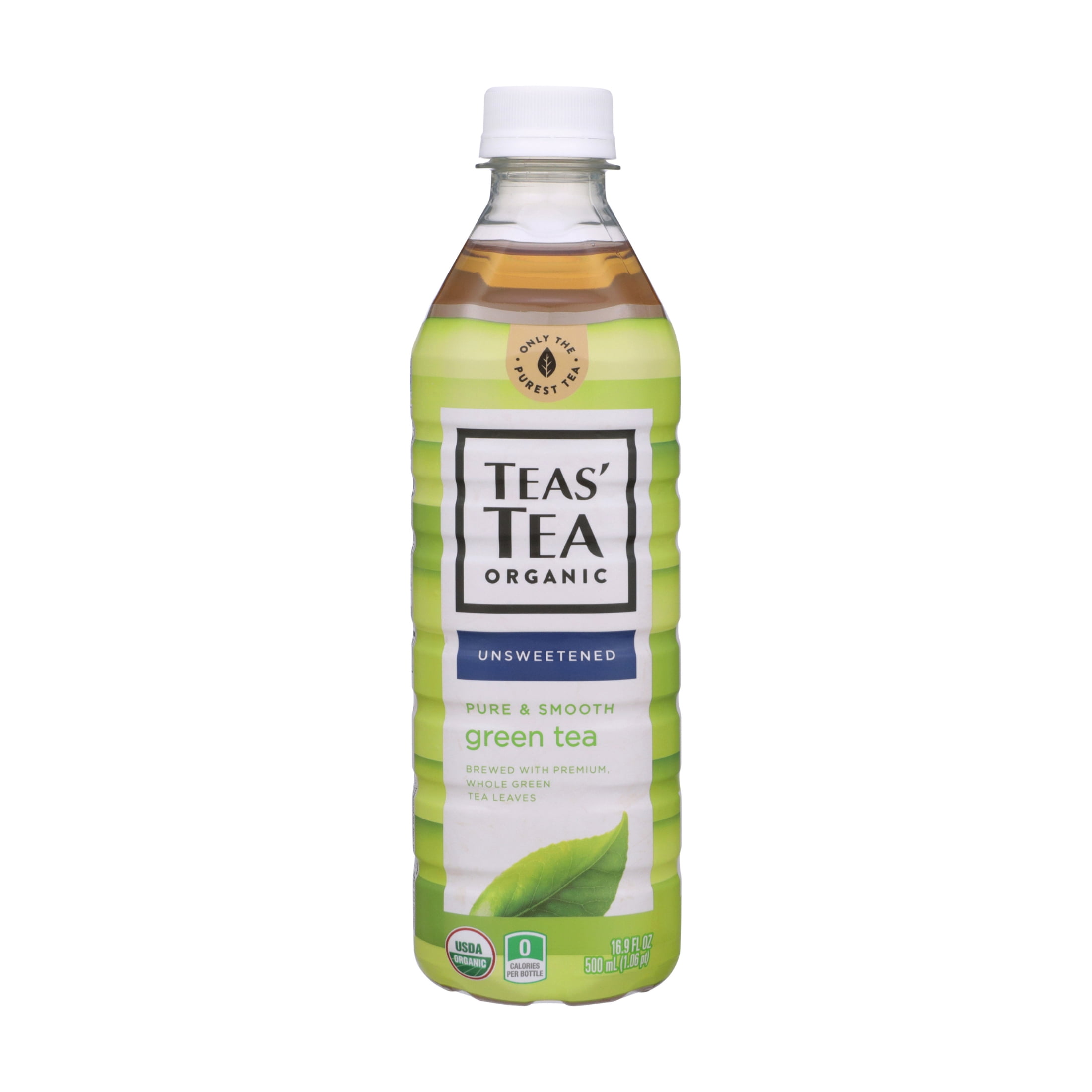 Teas' Tea Pure Organic Green Tea, Unsweetened Bottled Tea, Zero Sugar, Zero Calories, 16.9 fl oz, 12 pack