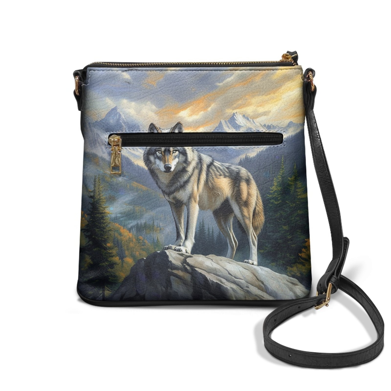 LedBack 3D Wolf Print Crossbody Purse for Women, Leather Hobo Bag Shoulder Handbag Zipper Satchel Purse with Adjustable Strap Sling Messenger Bag, Blue