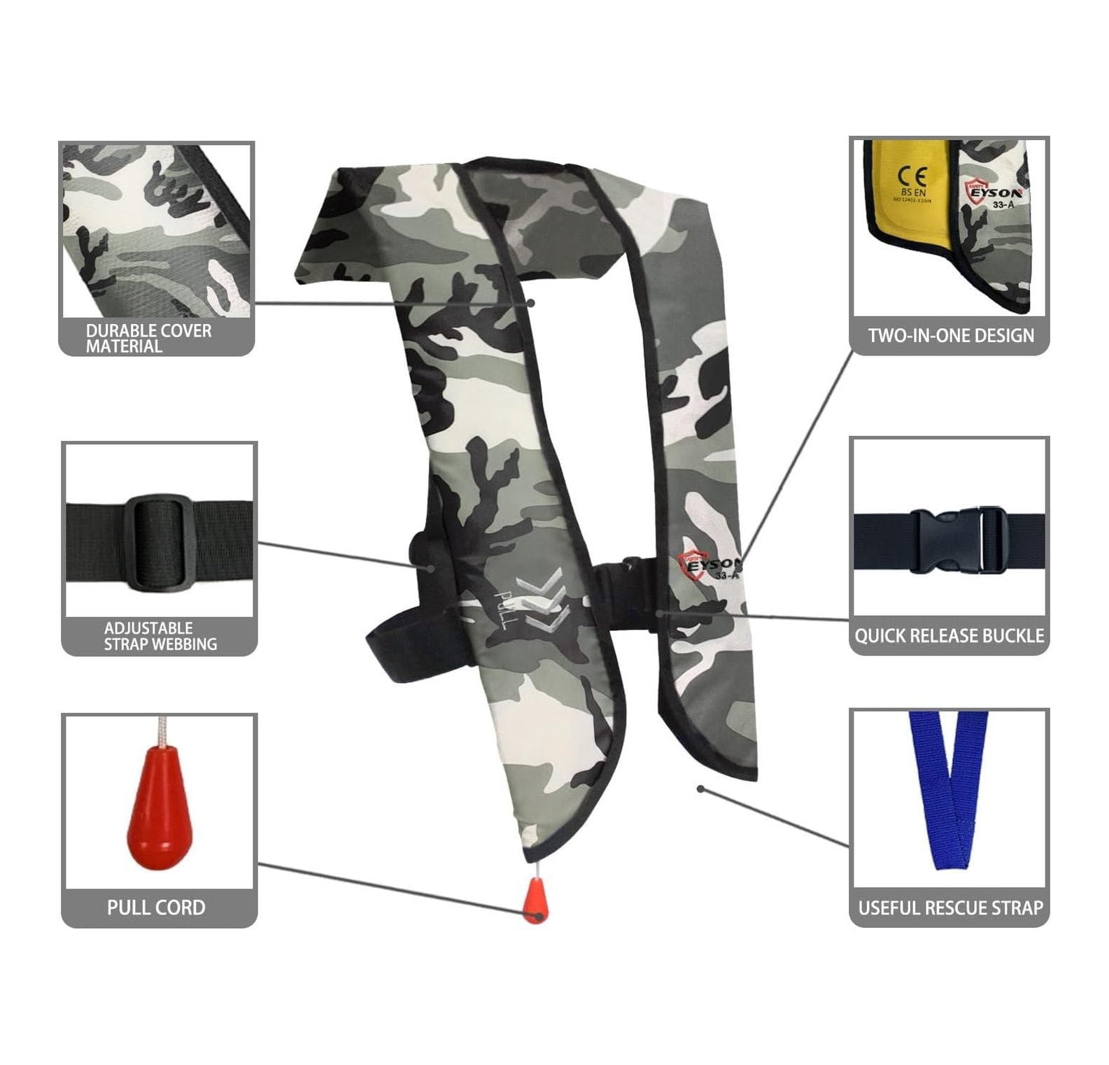 Inflatable Life Life Vest Basic Automatic/Manual (639 White Camouflage Auto)