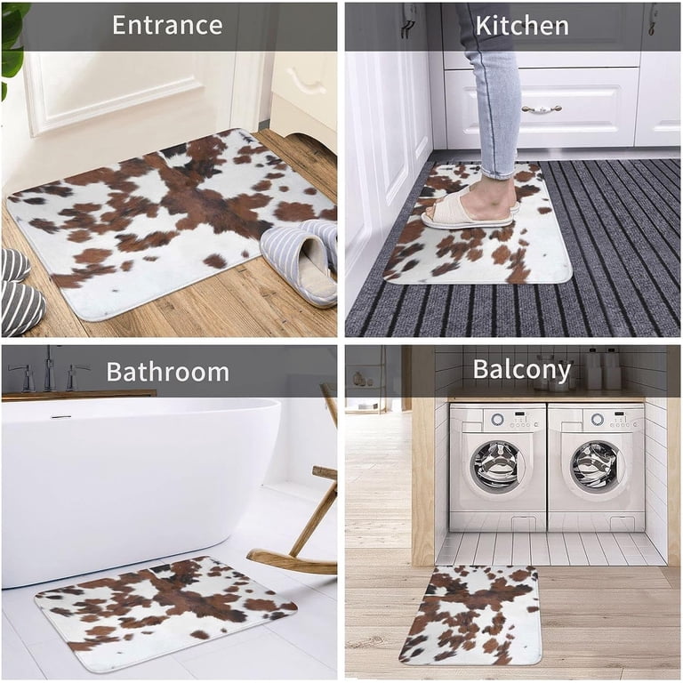 Cow Print Bath Mat – Non-Slip Western Rug For Bathroom, Kitchen & Entryway