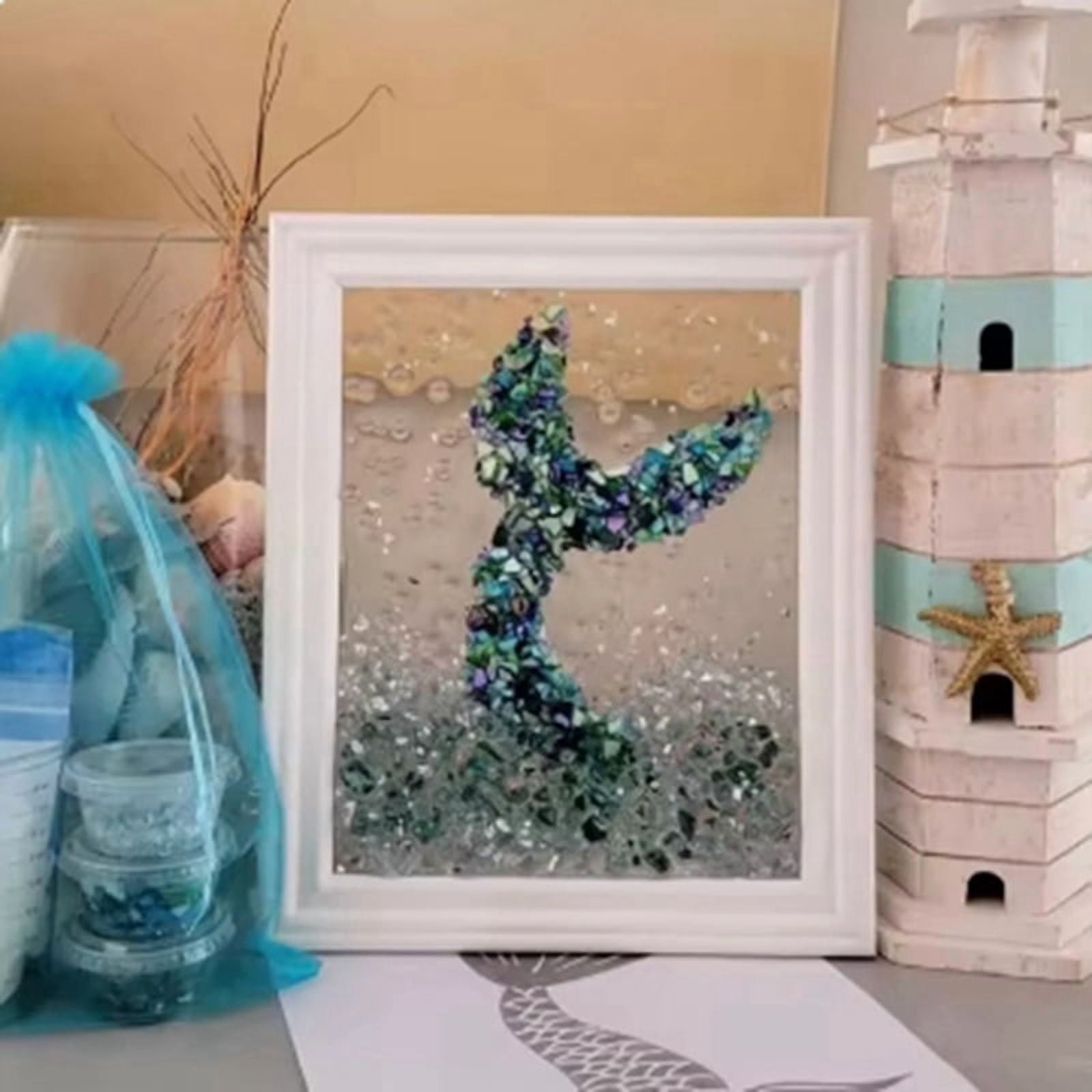 Ocean Theme Sea Glass Art Kit for Adults Photo Frame Easy Operation DIY Mosaic Arts and Craft Kits Handmade A