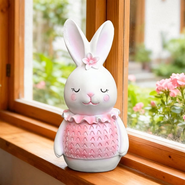 CaiYueKe Easter Bunny Decor Resin Figurine Home Decor Minimalist Tabletop Ornament Modern Farmhouse Decorations for Living Room Shelf Mantel Spring Holiday Gift