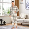 thumbnail image 6 of FORMRS Onesies Pajama for Adults Unisex Hoodie Winter Jumpsuit One Piece Sleepwear, Sizes S-2XL, Beige Plaid Pattern, 6 of 7