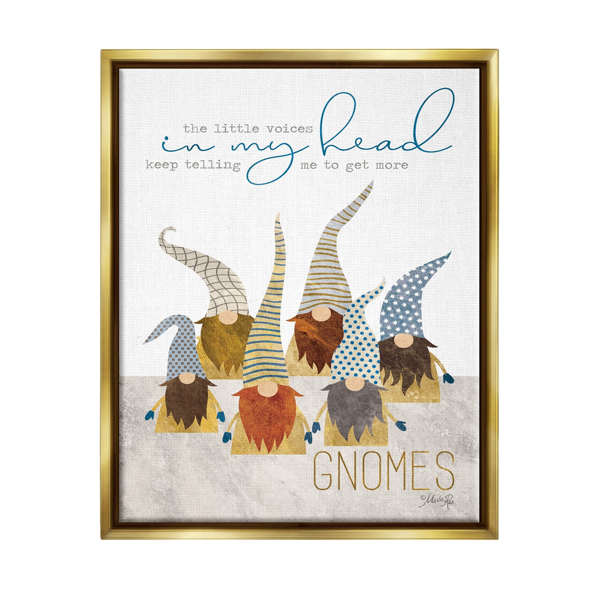 Stupell Industries Voices Inside My Head Home Gardener Gnome Quote Metallic Gold Framed Floating Canvas Wall Art, 24x30, by Marla Rae