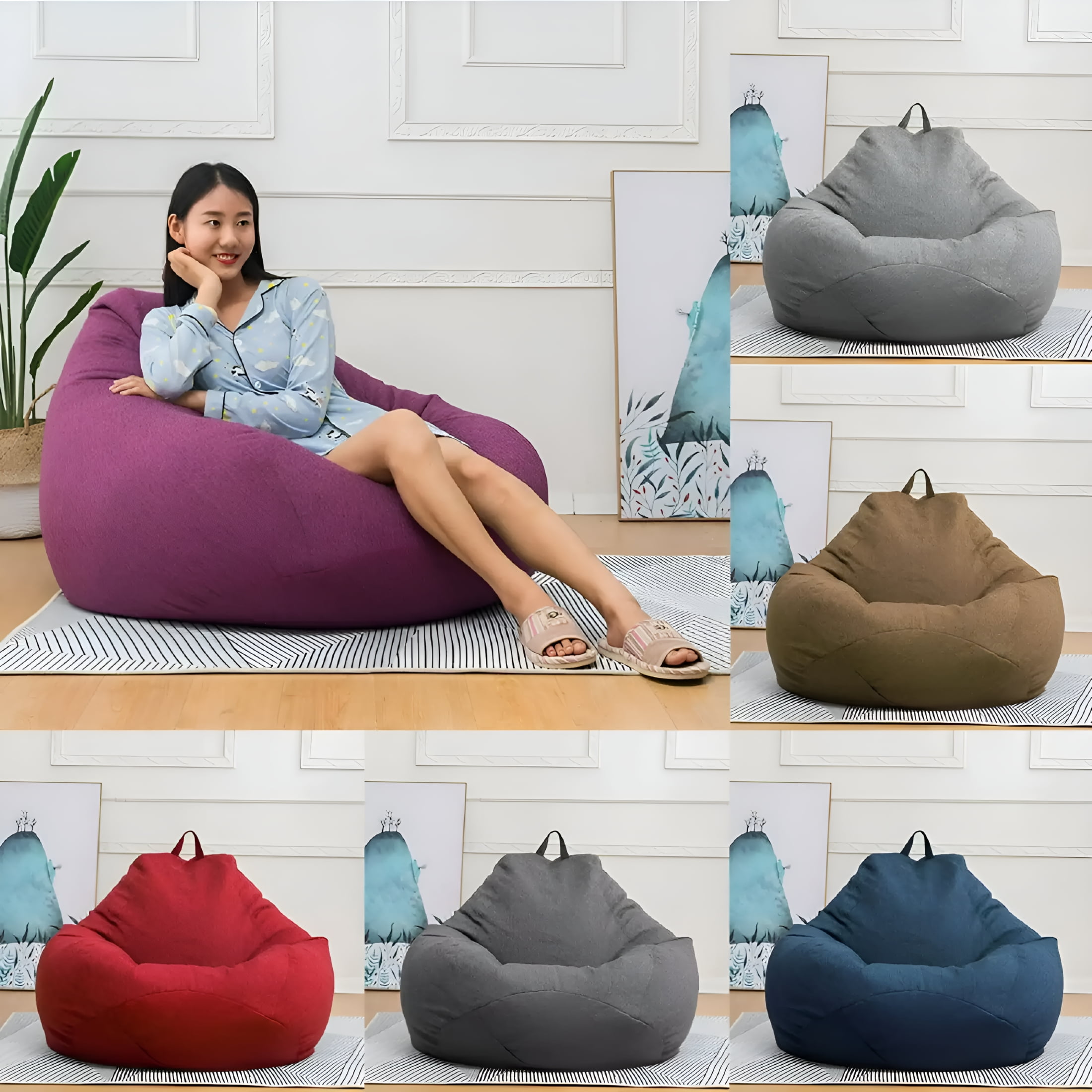 LAMIRO 2 Size Large Bean Bag Chair Indoor For Adults Kids Lazy Lounger Couch Sofa Cover