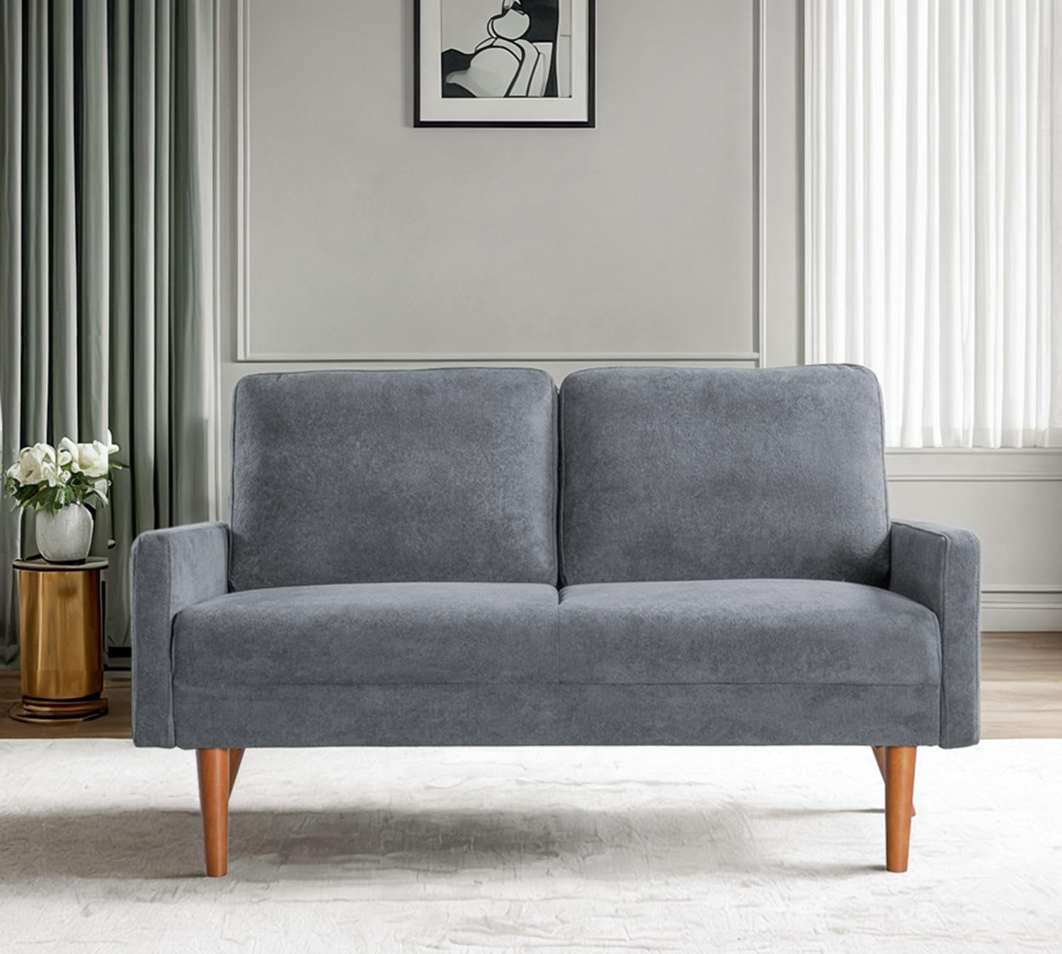 US Pride Furniture Angles 56 in. Wide Square Arm Velvet Modern Rectangle Loveseat in Grey