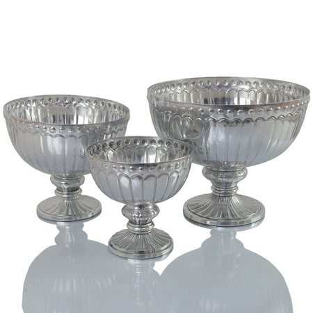 - Koyal Wholesale Silver Metal Pedestal Bowl 6 x 6-Inch Floral Compote Vase, For Wedding Centerpiece