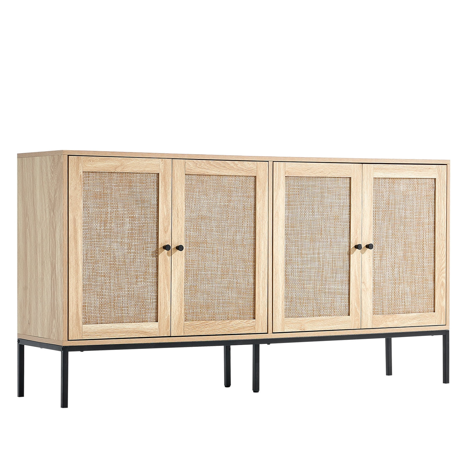 KFFKFF Wicker Cabinet, Wicker Storage Unit with 4 Magnetized Doors and Customizable Shelving, Multipurpose Cabinet for Corridor, Foyer, Lounge, or Kitchen, Organic