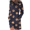 thumbnail image 2 of ICHUANYI Clearance Women's Fashion Long Sleeve Print Round-Neck Ladies Holiday Outing Long Dress(Dark Blue, XL) ICHUANYI WER2023081512951, 2 of 5