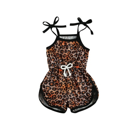 

Kiapeise Toddler Girl Sleeveless Leopard Print Jumpsuit Elastic Waist Romper