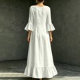 thumbnail image 5 of QUNYINEY White Womens Dresses Flowy 3/4 Sleeve Maxi Casual A Line Dress with Pockets Vacation Loose Fit V Neck Dresses, 5 of 9