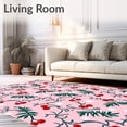 thumbnail image 2 of ODIKA 3'x5' Machine Washable Non-Slip Area Rug, Festive Snow Tree Motif with Berry Accents Decorative High Traffic Rug with Pad, Pink, 731474, 2 of 8