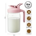 thumbnail image 5 of Breast Milk Pitcher 32oz Mason Jar with Wide Mouth and Handle-Pink Glass Pitcher with Flip Cap Lid and Pour Spout Airtight Seal for Cold Beverages, 5 of 7